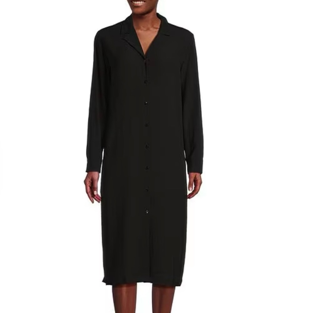 Eileen Fisher Black Button-Up Blouse Dress